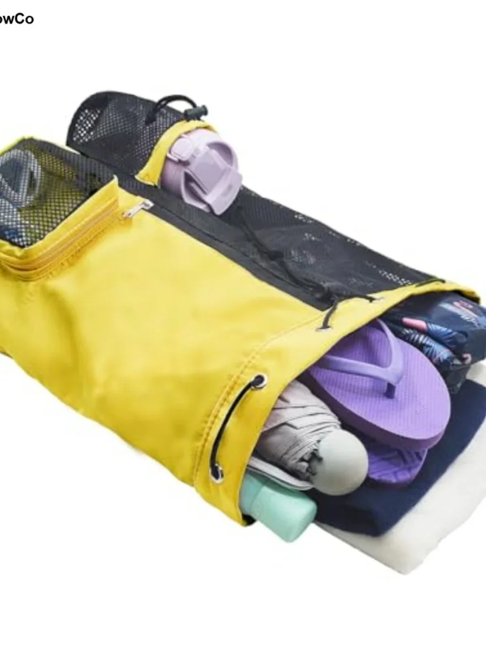 Mesh Drawstring Beach Backpack Wet Pocket Nylon Polyester Pool Gym Swim Bag